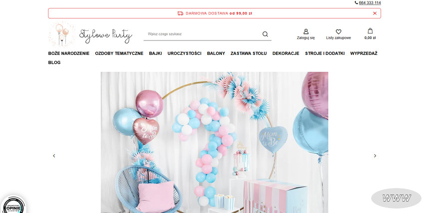 Stylowe Party. Dekoracje imprezowe. Balony z helem.